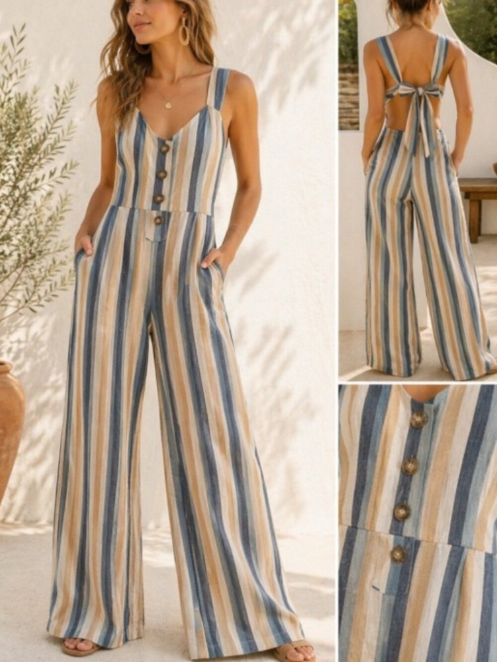 knot sisters Evie Striped Wide-Leg Jumpsuit S NWT